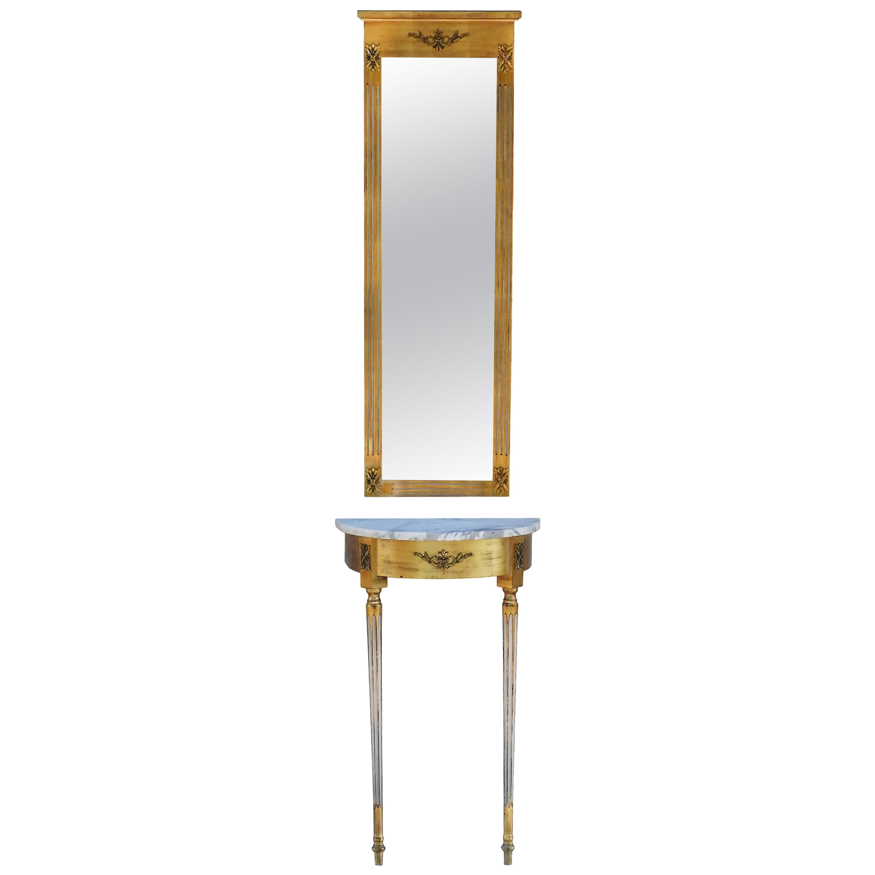 Louis XVI Giltwood & Marble Console Table and Mirror C1950s France 