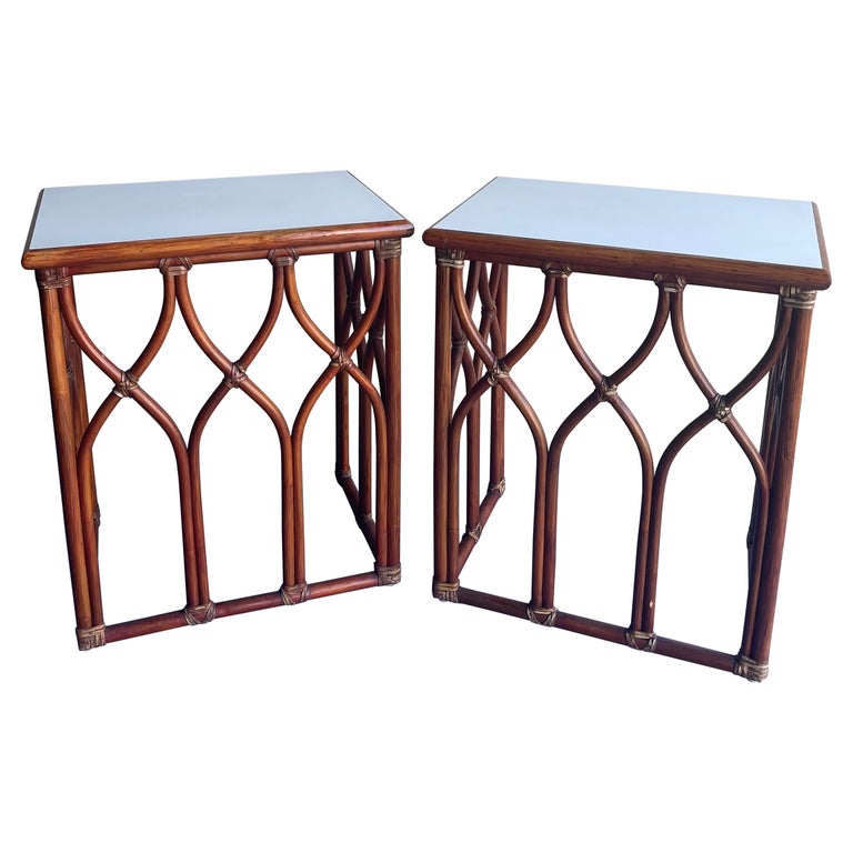 Pair of Bamboo End Tables by McGuire For Sale