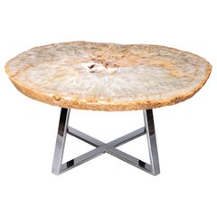 Side or Center Table, Brazilian Agate with Nickel Finish Metal Base