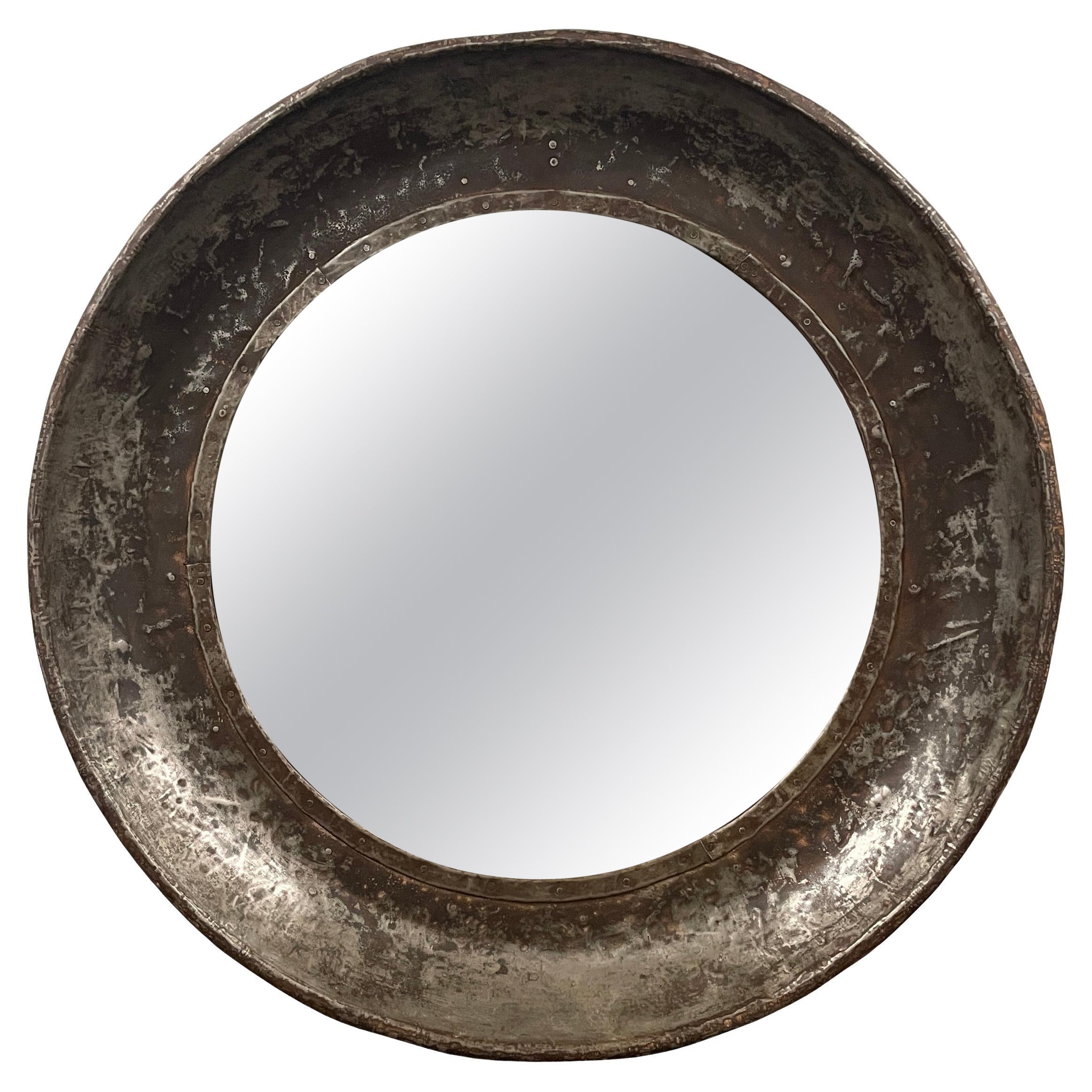 Large Round Zinc Framed Mirror at 1stDibs