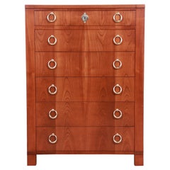 Used Baker Furniture French Empire Cherry Wood Highboy Dresser, Newly Refinished
