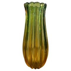 1960s Mid-Century Modern Green and Yellow Murano Glass Vase by Seguso