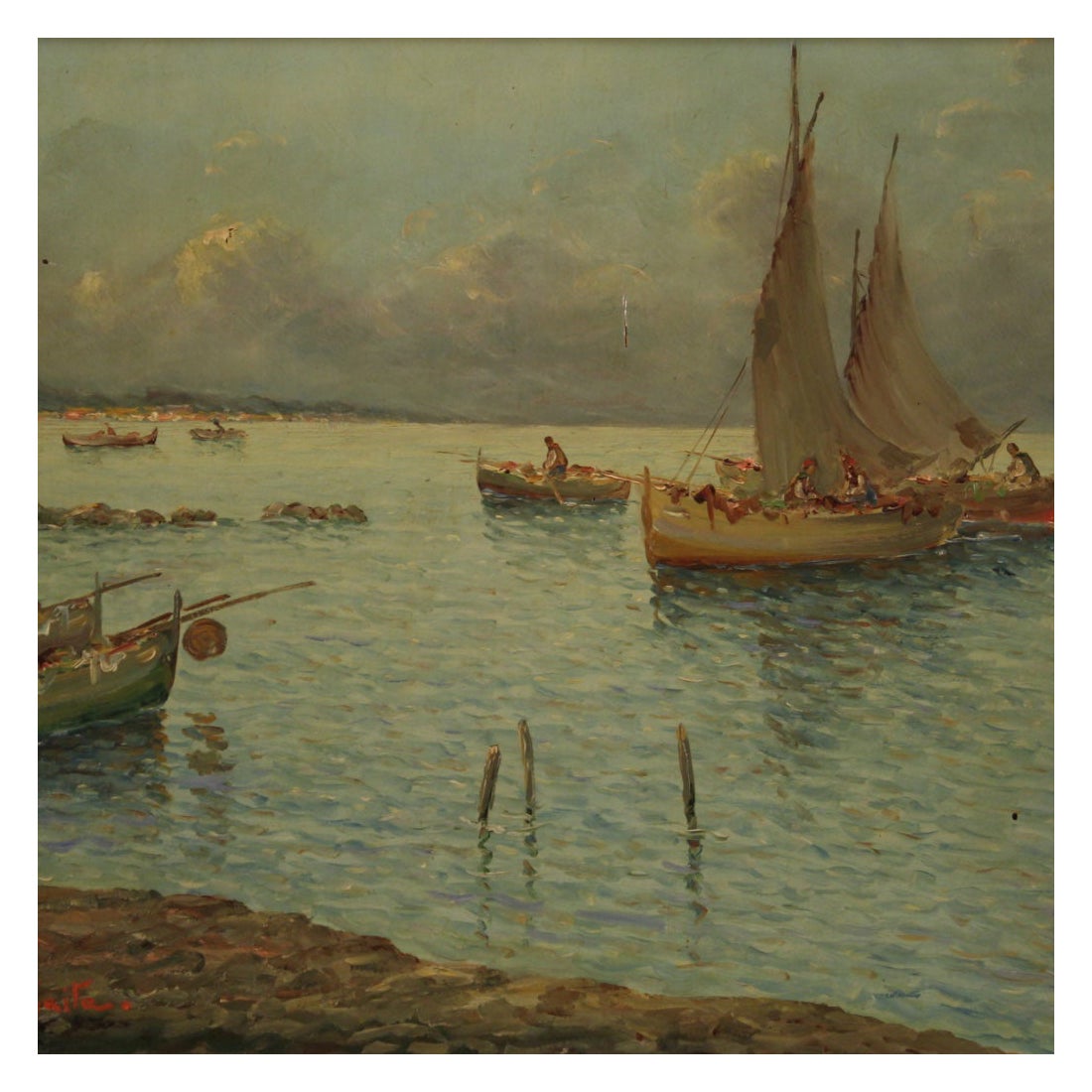 20th Century Oil on Board Italian Seascape Signed Painting, 1960