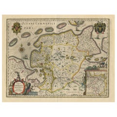 Antique Map of East Friesland, The Netherlands & the Area Emden & Norden, Germany, 1635