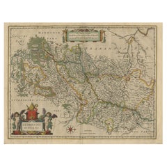 Carte ancienne des provinces néerlandaises et belges du Limbourg, de Namen et d'Ardennes, vers 1635