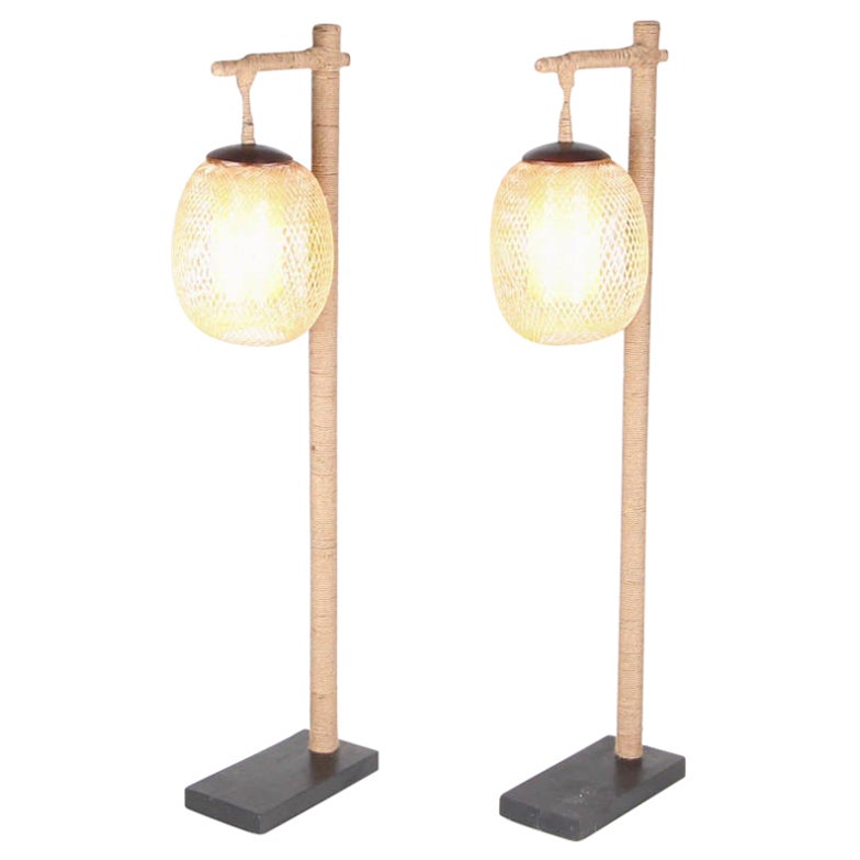 Bamboo and Rope Floor Lamp For Sale