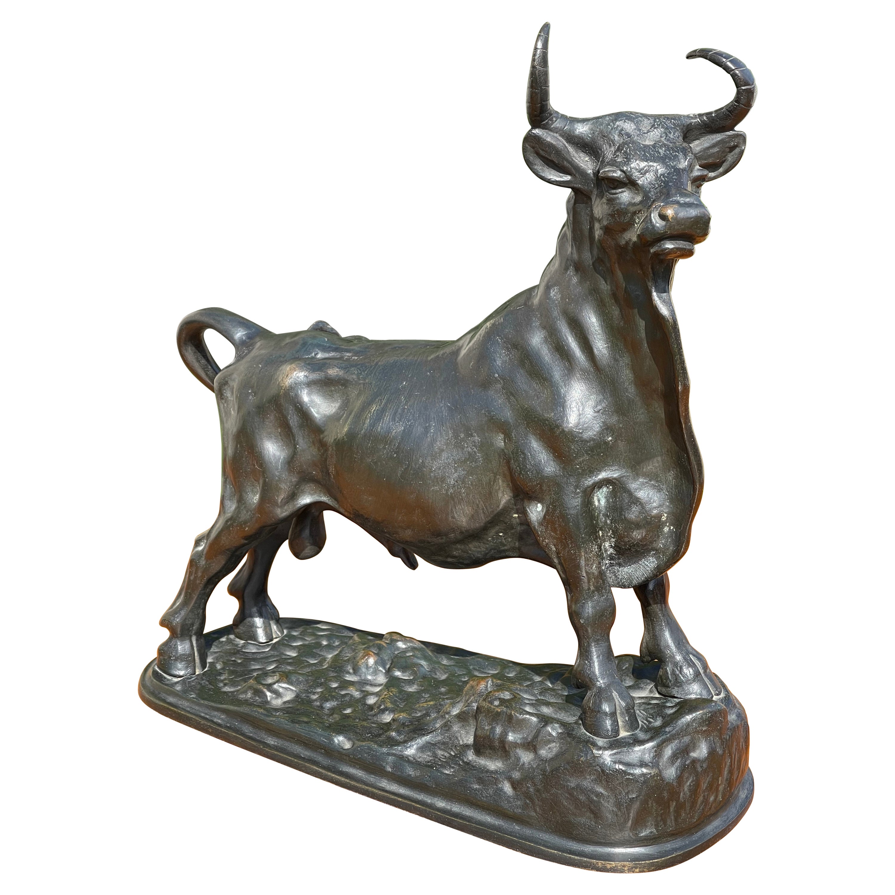 Assigned to A. Clesinger, Bronze " Roman Bull " with Brown Patina, 19th Century