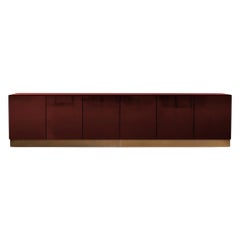 Promenade Low Unit Handcrafted in Oxblood High Gloss Steel with Oxidised Brass