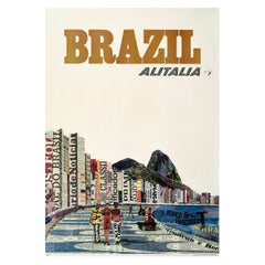 Original 1960's Alitalia Brazil Travel Poster, Amilcare Pizzi S.p.A