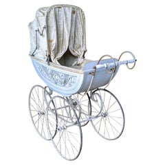 Antique Finely Decorated White Baby Carriage, End of the 19th Century