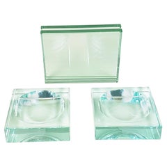 Set de 2 Ceniceros de los 80 y Marco de Cristal Tallado