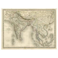 Superb, Large Map of British India, Chinese Empire, Indochina, Malaysia, 1860