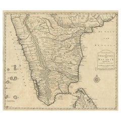 Old Original Map of Chormandel & Malabar, India & Ceylon, Now Sri Lanka, 1726