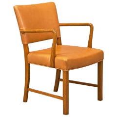 1930's Solid Oak and Leather Armchair Attributed to Kaare Klinit