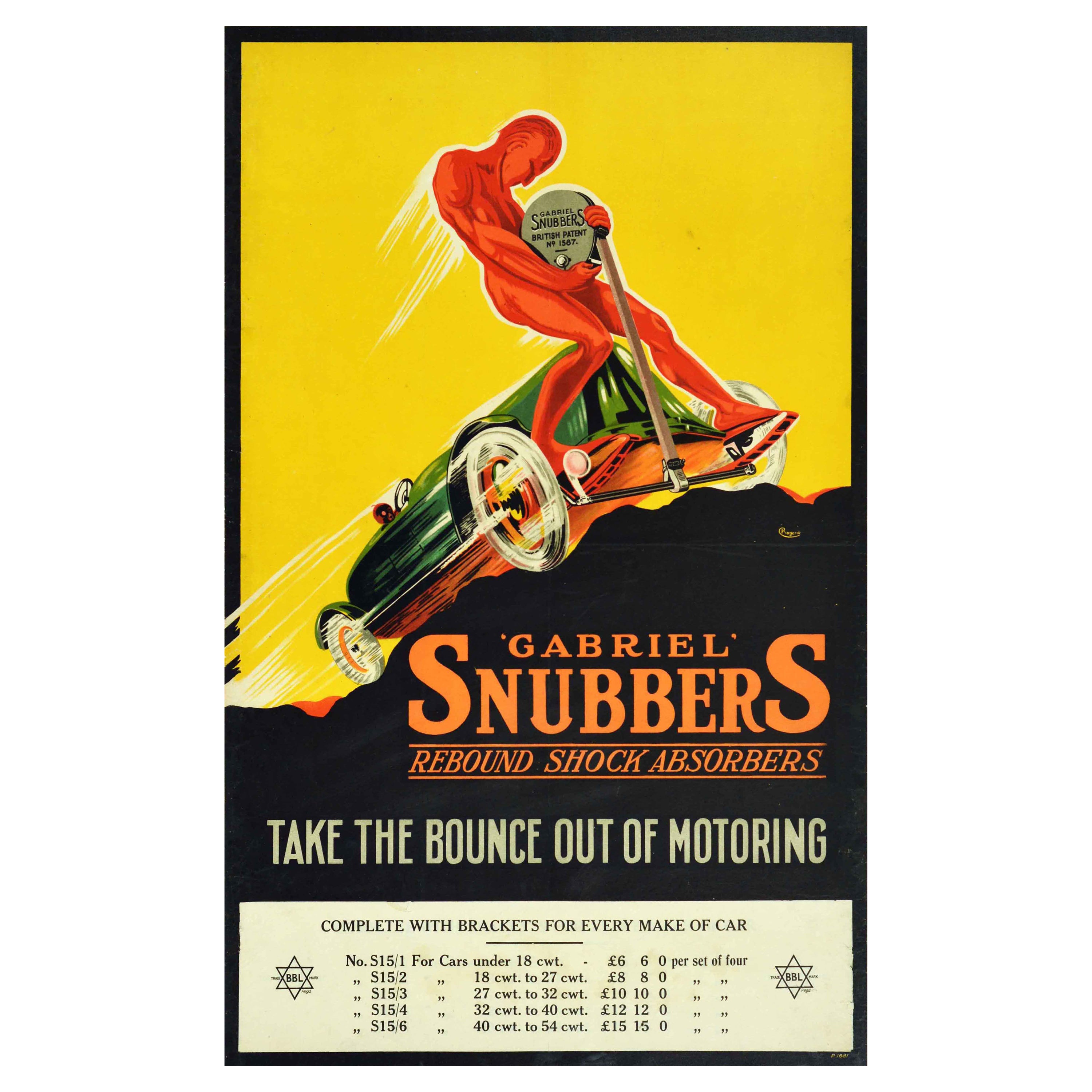 Original Antique Poster Gabriel Snubbers Rebound Shock Absorbers Classic Car Art For Sale