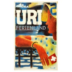 Original Vintage Travel Poster Uri Switzerland Ferienland Holiday Land Lake View