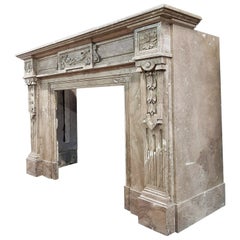 Monumental Antique Brown Napoléon Tigré Marble Fireplace