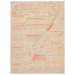 Nazmiyal Collection Tribal Design Modern Distressed Area Rug. 5 ft x 6 ft 5 in