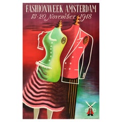Original Vintage Poster Fashion Week Amsterdam 1948 Dressmaker Midcentury Design
