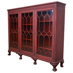Antique Chippendale Carved Mahogany Triple Bookcase, Circa 1900