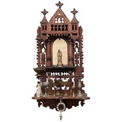 Wall House Altar with Accessories 19th Century Black Forest Wood Carved