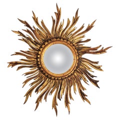 Antique French Sunburst Convex Giltwood Mirror, Early 20th Century