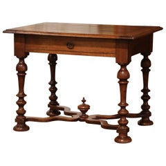 18th Century French Louis XIII Carved Walnut Turned-Leg Side Table Desk