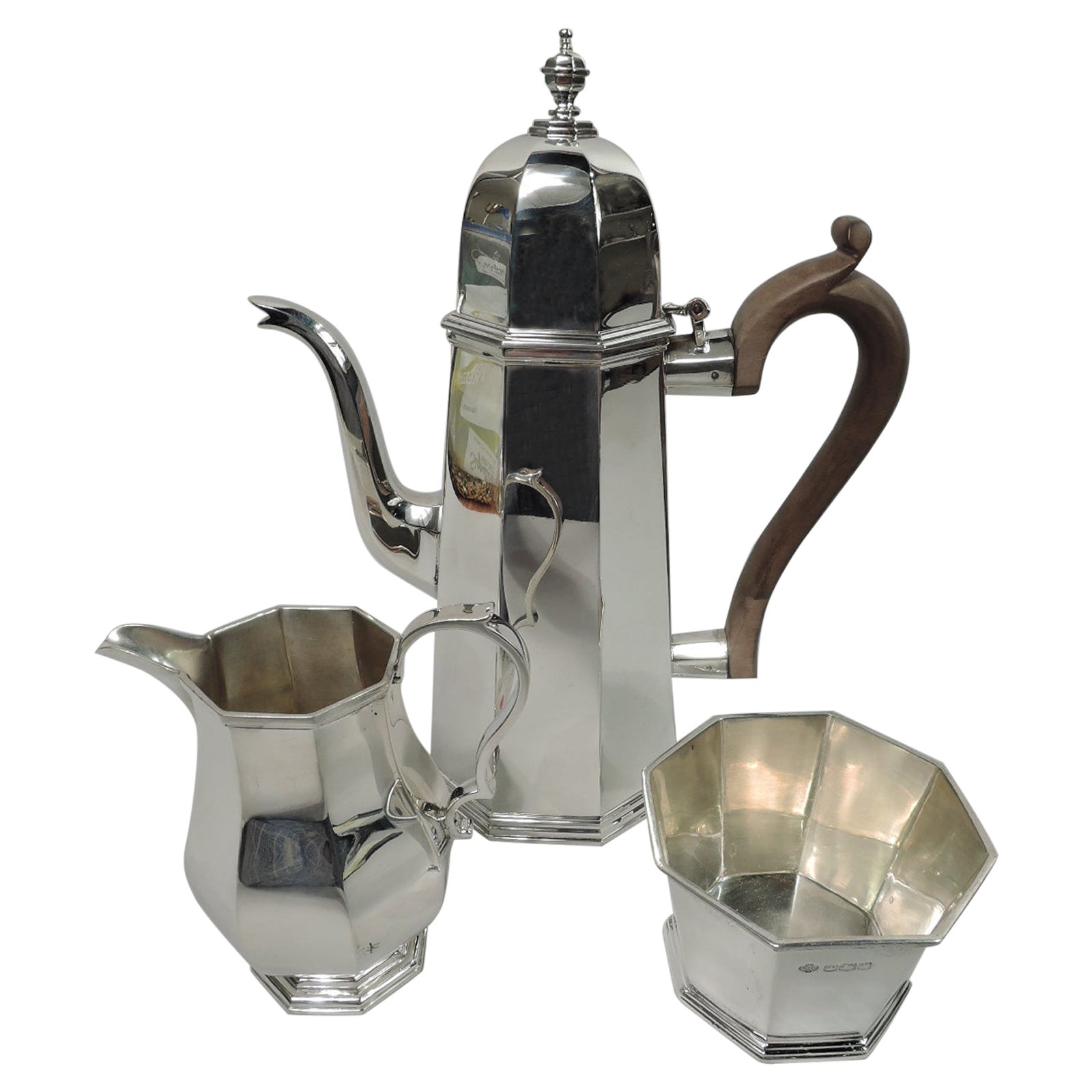 Traditional English Georgian Sterling Silver 3-Piece Coffee Set For Sale