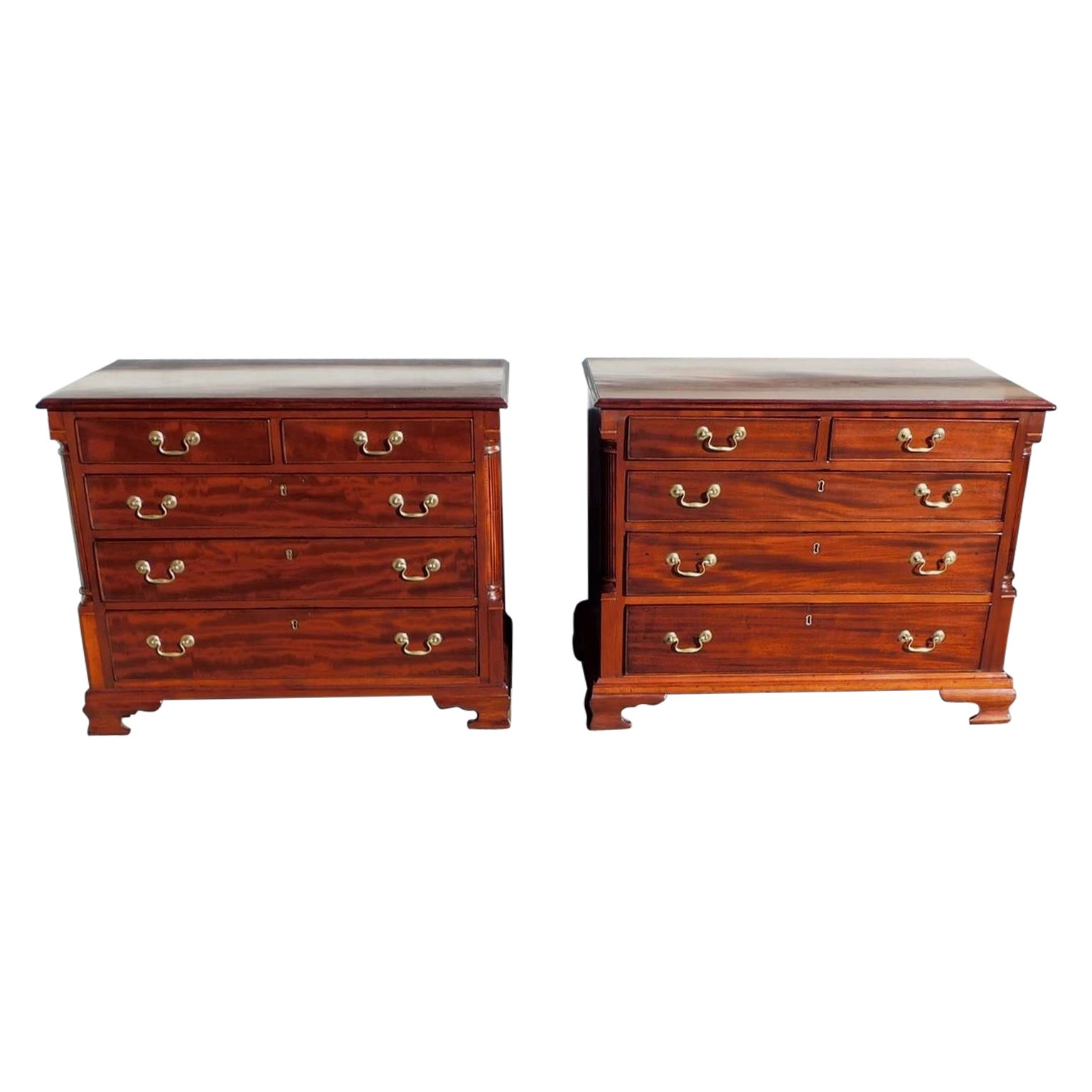 Pair of English Chippendale Mahogany Graduated Chest of Drawers, Circa 1780