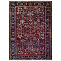 Antique Persian Heriz Red Handamade Allover Floral Wool Rug