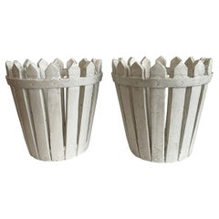 Pair of White Painted Picket Fence Style Flower Pots