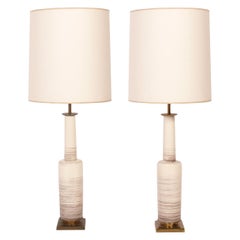 Pair of Elegant Striped Ceramic Lamps by Stiffel
