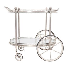 French Mid-Century Bar-Trolley Nickeled Metal and Glass by Maison Baguès 1970s