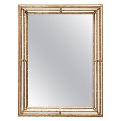 Vintage Italian Mid-Century Faux Bamboo Mirror Gilded Wooden Frame 1970s