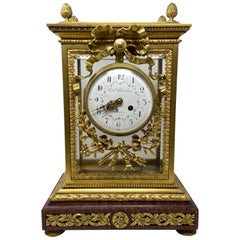 Antique French Louis XVI Bronze D'ore & Rouge Marble Mantel Clock, circa 1880
