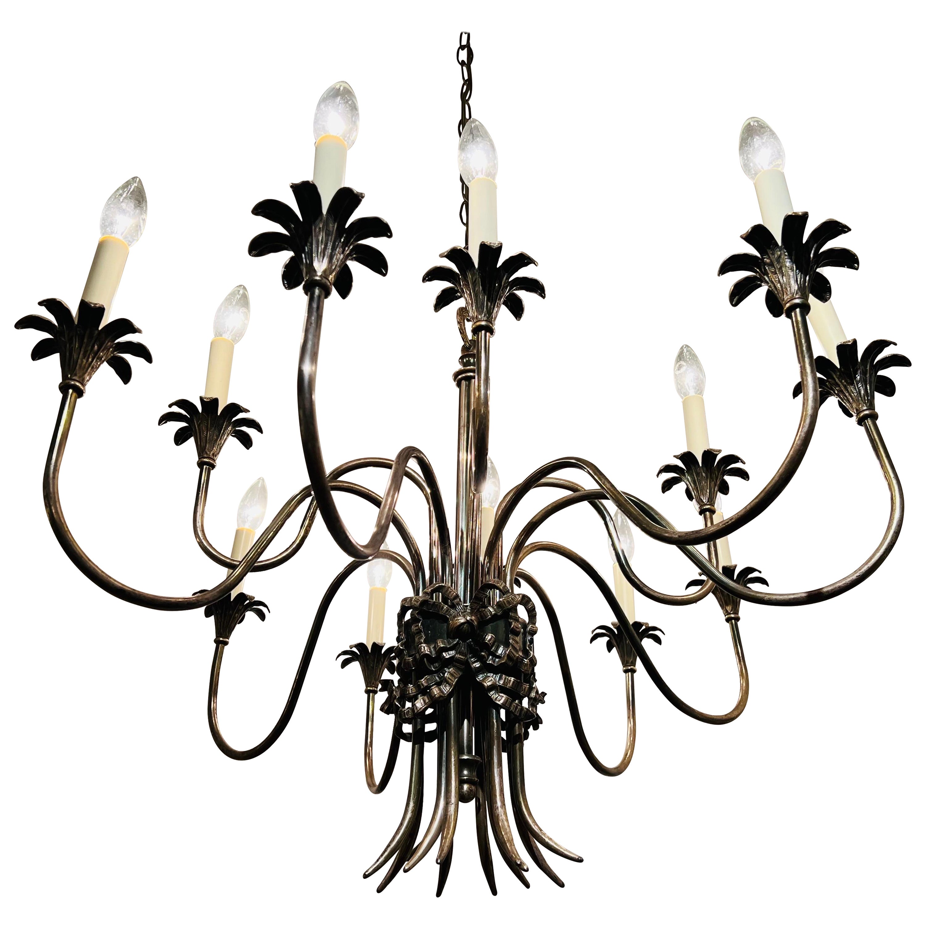 Italian 1950s Empire Silvered Swooping Chandelier