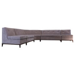 Gibbings Widdicomb Mid-Century Modern Crushed Velvet 5 Pc Sectional Sofa Curved