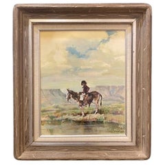 Late 20th Century Oil on Panel Painting Depicting Boy on Horse in Wood Frame