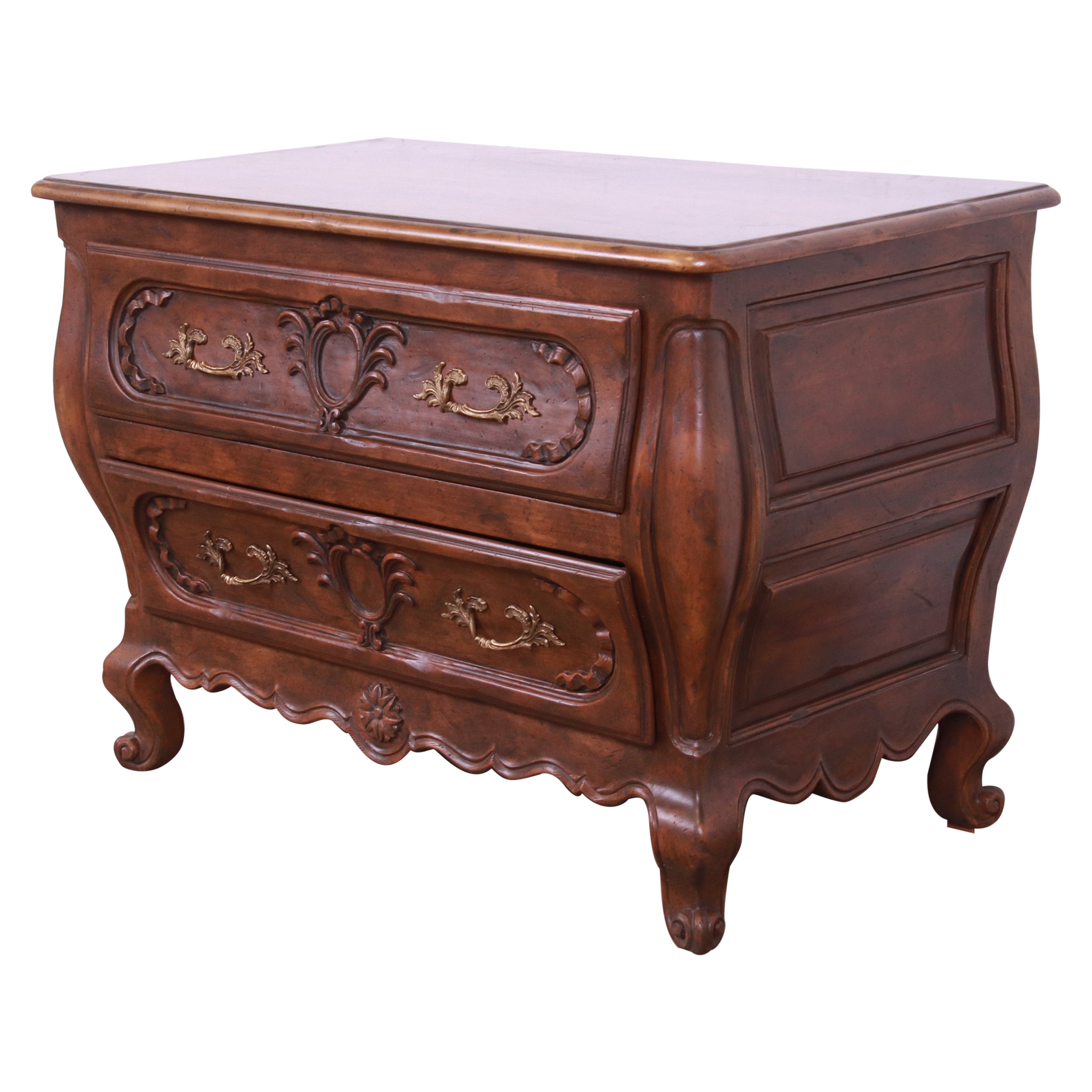 Baker Furniture French Provincial Louis XV Carved Walnut Chest of Drawers For Sale