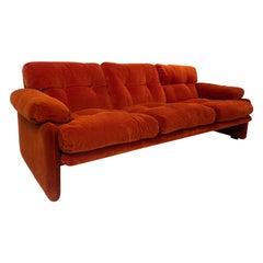 Coronado Three-Seat Sofa by Tobia Scarpa, B&B Italia, Orange Velvet, 1960s