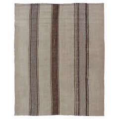 Vintage Turkish Kilim with Stripes in Tan, Gray, Taupe, Cream & Brown