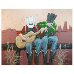 Vintage Cowboys Playing a Guitar Acrylic Oversized Painting