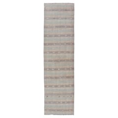 Vintage Turkish Kilim Runner with Horizontal Stripes and Tribal Motifs