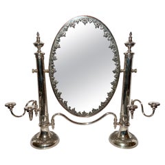 Antique American Silver-Plated Coiffeuse Mirror and Candelabra, Circa 1920-1930