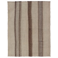 Vintage Turkish Kilim with Vertical Stripes in Tan, Taupe, Grey, Cream and Brown