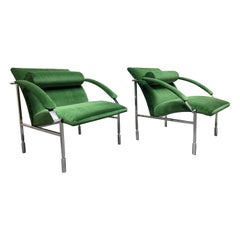 Pair Italian Velvet and Chrome Lounge Chairs