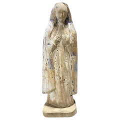 Mother Mary Madonna Wood Carved Polychrome Santo Santos, 18th-19th Century