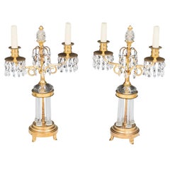 Antique A Pair of Ormolu and Glass Temple Candelabra