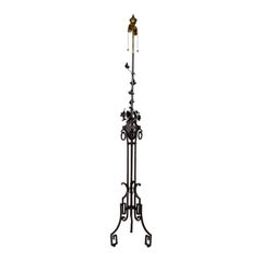 Early 20th Cent. Black Wrought Iron Ivy Art Deco Floor Lamp