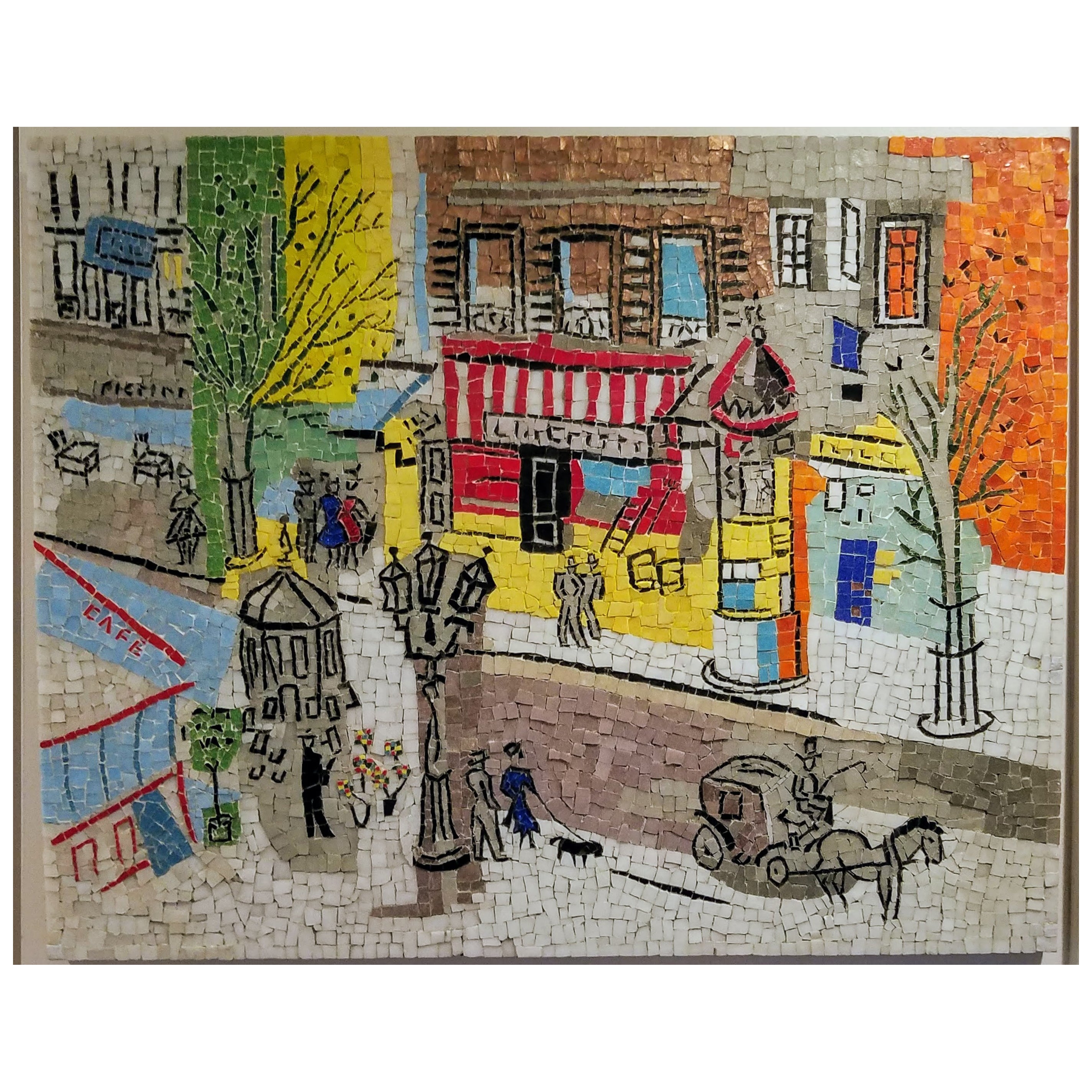 Mosaic of a Jean Dufy Paris Street Scene Watercolor c. 1950 For Sale